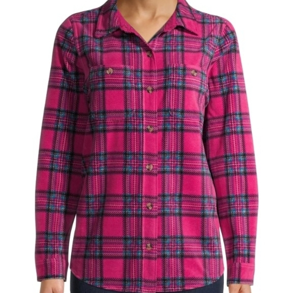 Time and Tru Tops - Time And Tru Pink Plaid Flannel Shirt